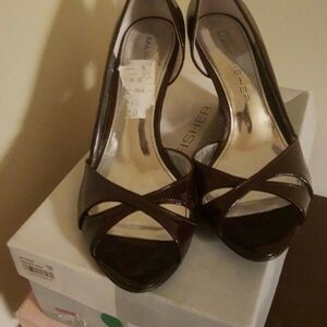 Marc Fisher Ladies Brown Patent leather Open Toe NARNIA Shoes